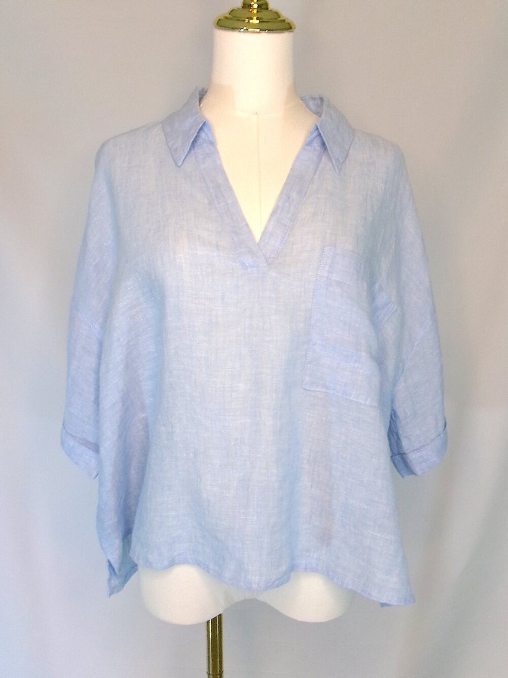 Rachel Zoe 100% Linen Light Blue Popover Tunic Top XL Coastal Minimalist Boho